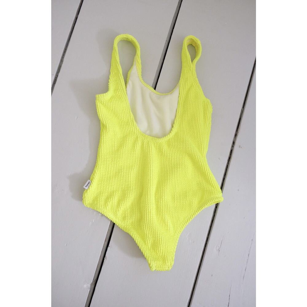 Limeapple Girls Eco Ribbed Scoop Back One Piece Swimsuit Neon Yellow Sz 7